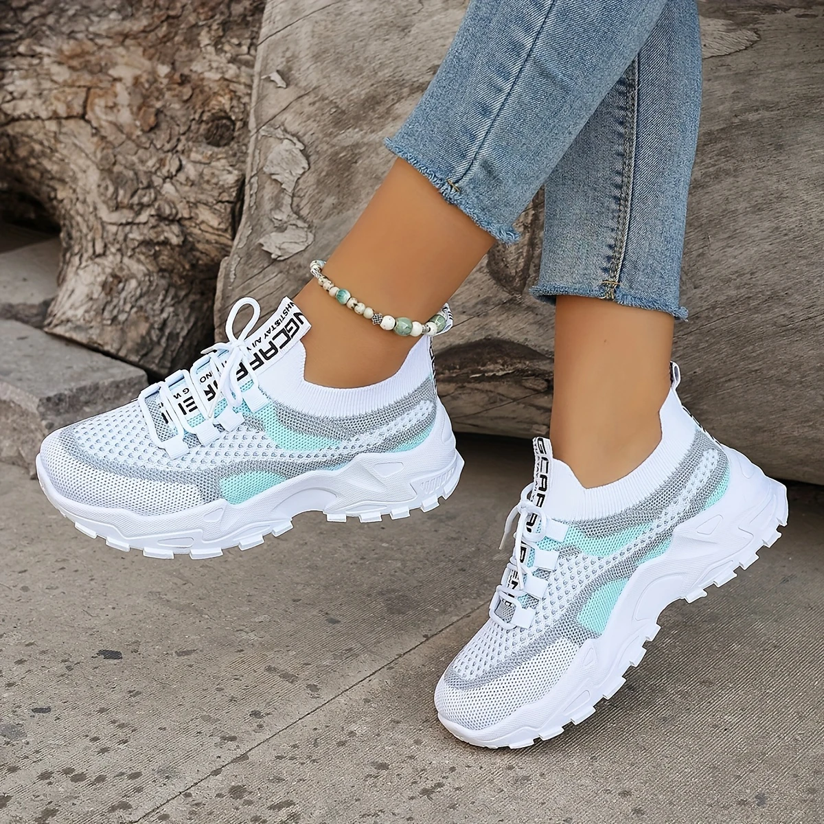womens colorblock knitted sneakers stylish breathable low   trainers comfy outdoor sports shoes plus size 3