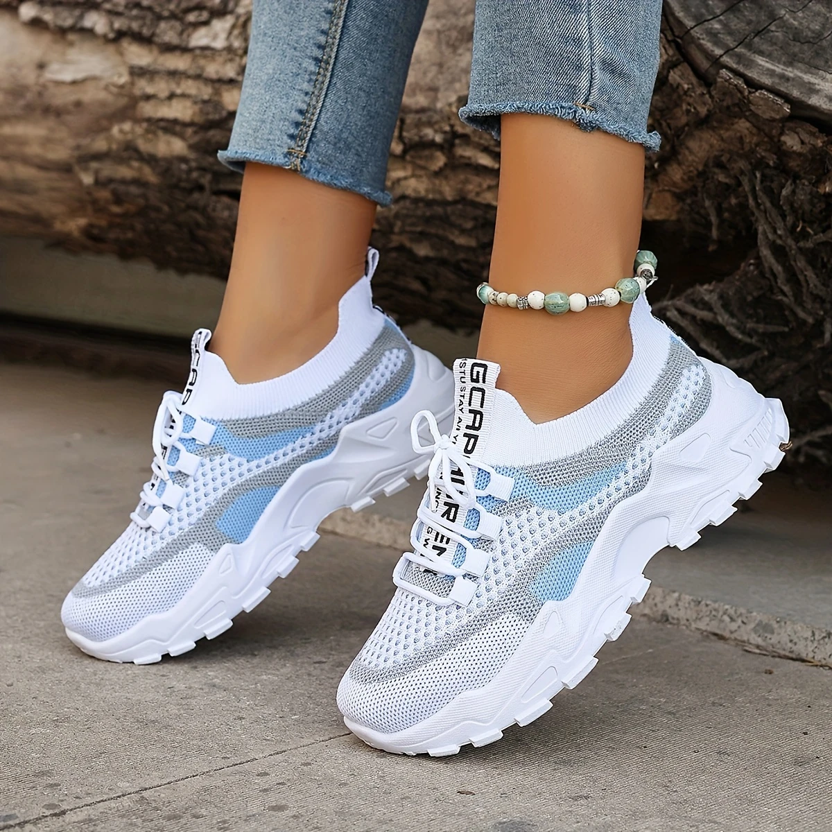 womens colorblock knitted sneakers stylish breathable low   trainers comfy outdoor sports shoes plus size 1
