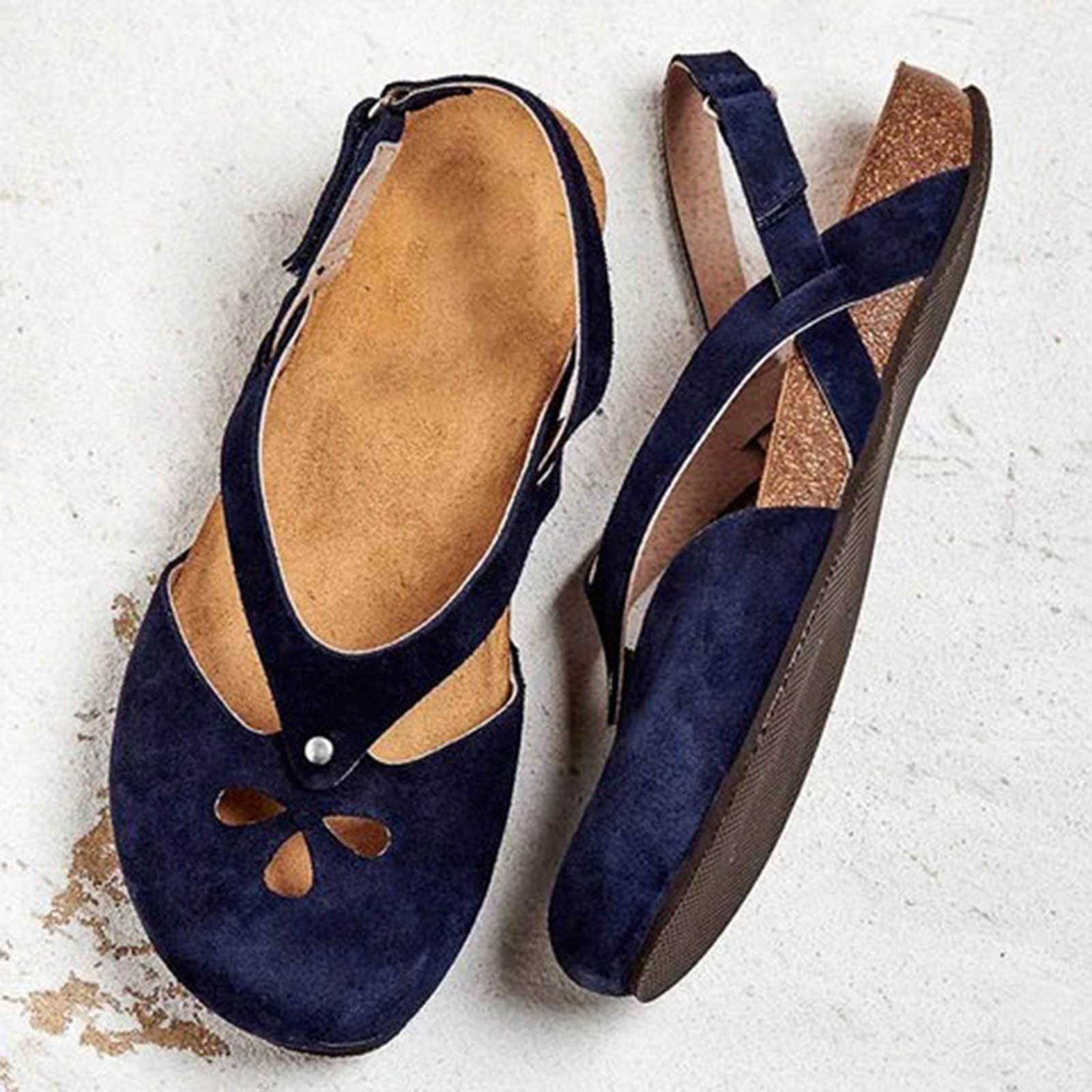 Miluxas 2025 Clearance! Women's Closed Toe Sandals Clearance Comfort Cork Footbed Arch Support Flat Sandals