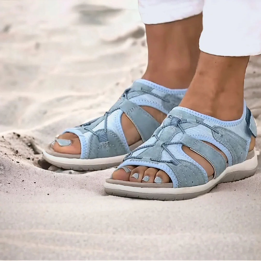 Lismali Comfyfleek Hook And Loop Stretchy Toe Box Flat Sport Sandals