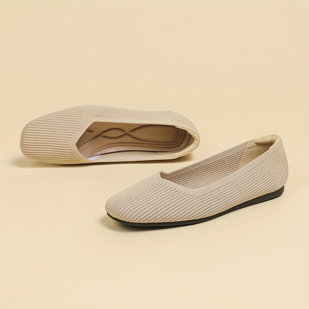 Women‘s Lightweight Knitted Ballet Flats - Breathable Soft Sole Slip On Shoes