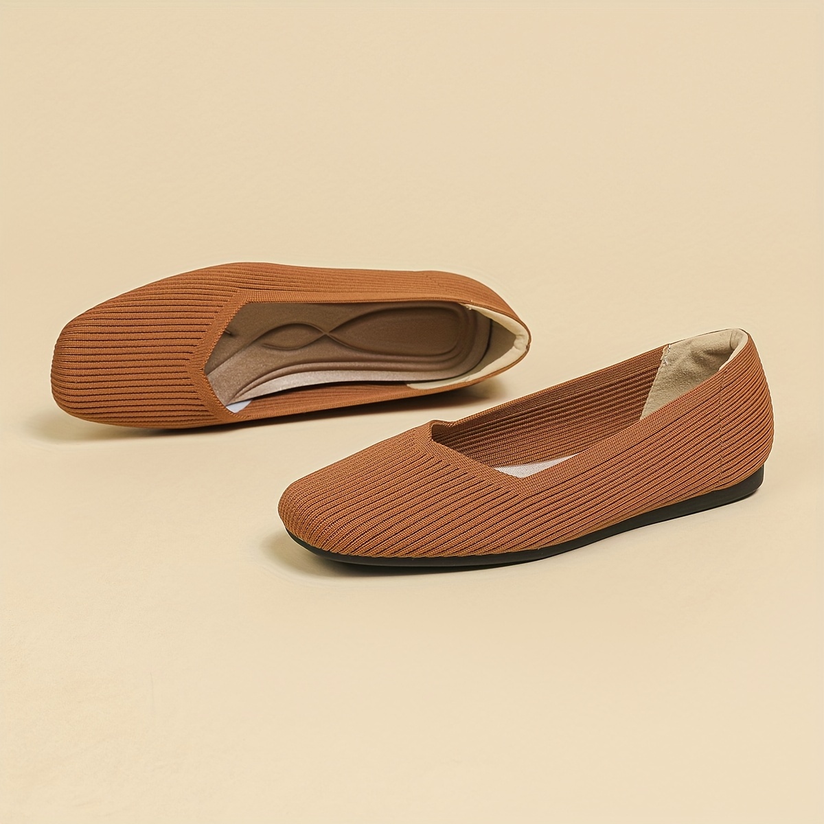 Women‘s Lightweight Knitted Ballet Flats - Breathable Soft Sole Slip On Shoes